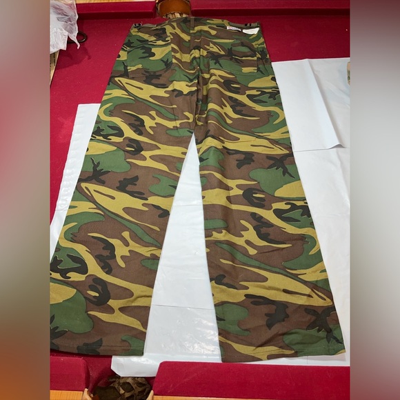 Green Tan Black CAMO Pants ARMY Camouflage Adjustable Waist USA Cotton Mens MED - Picture 15 of 15